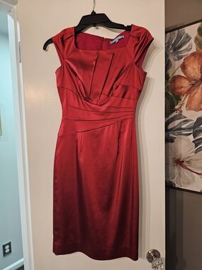 ANTONIO MELANI Red Cap-Sleeve Sheath Midi Dress
